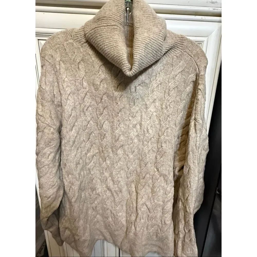 H&M Women's Cowl Neck Cable Knit Long Sleeve Pullover Sweater Beige Large